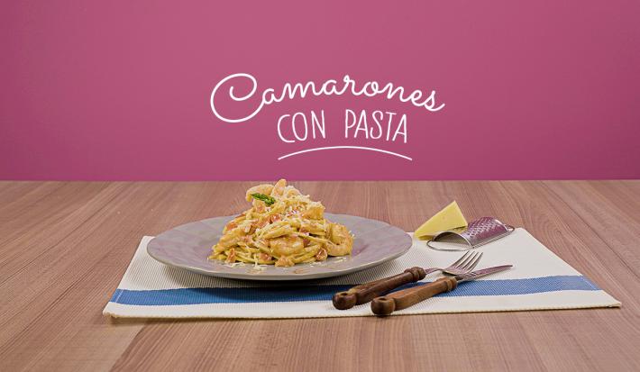 Camarones con pasta