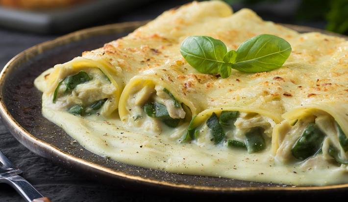 Canelones de espinaca y pollo