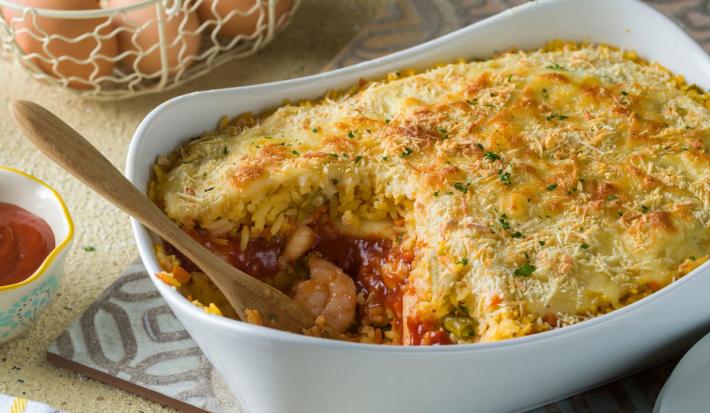 Torta de arroz con mariscos